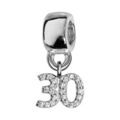 Charms Thabora en argent rhodi&eacute; chiffre 30 orn&eacute; d'oxydes blancs suspendu