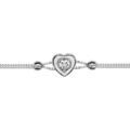 Bracelets sur Artemare : Bracelet en argent rhodi&eacute; cha&icirc;ne doubl&eacute;e avec 2 boules lisses et coeur avec oxyde blanc serti au centre au milieu - longueur 16cm + 3cm de rallonge