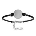 Bracelet en argent rhodi&eacute; cordon doubl&eacute; noir interchangeable avec plaque ronde - longueur 16cm + 3cm de rallonge Artemare