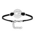Bracelets sur Artemare : Bracelet en argent rhodi&eacute; cordon doubl&eacute; noir interchangeable avec plaque ronde avec coeur et "maman je t'aime" d&eacute;coup&eacute;s - longueur 16cm + 3cm de rallonge