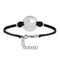 Bracelets sur Artemare : Bracelet en argent rhodi&eacute; cordon doubl&eacute; noir interchangeable avec plaque ronde avec coeur et "je t'aime" d&eacute;coup&eacute;s - longueur 16cm + 3cm de rallonge