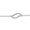 Bracelet en argent rhodi&eacute; cha&icirc;ne avec au milieu 1 feuille ajour&eacute;e en oxydes blancs - longueur 15,5cm + 2cm de rallonge