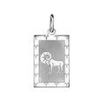 Pendentif en argent rhodi&eacute; plaque G.I. rectangulaire zodiaque B&eacute;lier mat et brillant Artemare