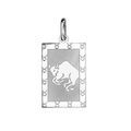 Pendentif en argent rhodi&eacute; plaque G.I. rectangulaire zodiaque Taureau mat et brillant