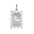 Pendentif en argent rhodi&eacute; plaque G.I. rectangulaire zodiaque Lion mat et brillant