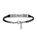 Bracelet en acier cordon doubl&eacute; noir avec plaque identit&eacute; grav&eacute;e "Papa" avec un coeur au milieu - longueur 18cm + 2cm de rallonge