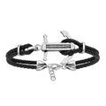 Bracelets sur Artemare : Bracelet en acier cordon en cuir noir doubl&eacute; avec ancre marine orn&eacute;e d'un c&acirc;ble gris au milieu - longueur 19cm + 3cm de rallonge