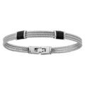 Bracelet en acier 3 c&acirc;bles gris entour&eacute;s &agrave; 2 endroits de c&acirc;bles noirs plus petits - longueur 20cm Artemare