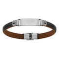 Bracelets sur Artemare : Bracelet en acier et cuir marron avec plaque lisse au milieu - longueur 20cm