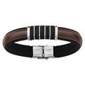 Bracelet en acier et cuir marron avec &eacute;l&eacute;ments lisses et noirs au milieu - longueur 20cm