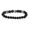 Bracelet &eacute;lastique en acier avec boules en pierre de lave noire mat et 3 t&ecirc;te de mort - longueur 22cm Artemare