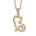 Collier en plaqu&eacute; or cha&icirc;ne avec pendentif chat ajour&eacute; stylis&eacute; avec queue orn&eacute;e d'oxydes blancs - longueur 40cm + 4cm de rallonge