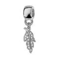 Charms Thabora en argent rhodi&eacute; feuille de ch&ecirc;ne suspendue orn&eacute;e d'oxydes blancs