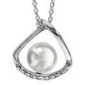 Colliers sur Artemare : Collier en argent rhodi&eacute; cha&icirc;ne avec pendentif forme arrondie ouverte avec perle blanche de synth&egrave;se 40cm + 4cm