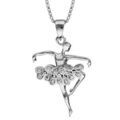 Colliers sur Artemare : Collier en argent rhodi&eacute; cha&icirc;ne avec pendentif danseuse ballerine bras droits et tutu orn&eacute; d'oxydes blancs sertis - longueur 42cm + 3cm de rallonge