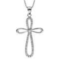 Colliers sur Artemare : Collier en argent rhodi&eacute; cha&icirc;ne avec pendentif croix chr&eacute;tienne en brins arrondis dont 1 brin orn&eacute; d'oxydes blancs sertis