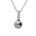 Collier en argent rhodi&eacute; cha&icirc;ne avec pendentif barrette d'oxydes blancs avec perle grise de synth&egrave;se 40cm + 4cm Artemare