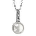 Collier en argent rhodi&eacute; cha&icirc;ne avec pendentif barrette d'oxydes blancs avec perle blanche de synth&egrave;se 40cm + 4cm