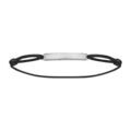 Bracelet en argent rhodi&eacute; cordon noir coulissant avec plaque rectangulaire longue au milieu