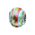 Bracelets sur Artemare : Charms Thabora en argent rhodi&eacute; et verre de Murano v&eacute;ritable nacr&eacute; ray&eacute; rouge orang&eacute;, vert et bleu