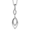 Collier en argent rhodi&eacute; cha&icirc;ne avec pendentif amande orn&eacute;e d'oxydes blancs sertis retenant 1 autre amande orn&eacute;e d'oxydes blancs plus grosse et 1 autre plus grosse et lisse - longueur 40cm + 5cm de rallonge Artemare