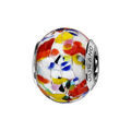 Charms Thabora en argent rhodi&eacute; et verre de Murano v&eacute;ritable blanc mouchet&eacute; rouge, rose, vert, bleu, jaune et orange
