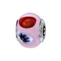 Charms Thabora en argent rhodi&eacute; et verre de Murano v&eacute;ritable rose p&acirc;le avec taches color&eacute;es Artemare