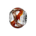 Charms Thabora en argent rhodi&eacute; et verre de Murano v&eacute;ritable argent&eacute; avec 2 bandes en zig-zag, 1 rouge orang&eacute; et l'autre marron dor&eacute; Artemare