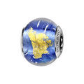 Charms Thabora en argent rhodi&eacute; et verre de Murano v&eacute;ritable bleu irr&eacute;gulier et feuille dor&eacute;e Artemare