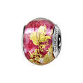 Charms Thabora en argent rhodi&eacute; et verre de Murano v&eacute;ritable rouge ros&eacute; avec feuille dor&eacute;e