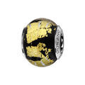 Charms Thabora en argent rhodi&eacute; et verre de Murano v&eacute;ritable noir avec feuille dor&eacute;e Artemare