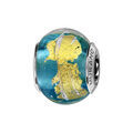 Charms Thabora en argent rhodi&eacute; et verre de Murano v&eacute;ritable bleu ciel feuille dor&eacute;e