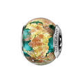 Bracelets sur Artemare : Charms Thabora en argent rhodi&eacute; et verre de Murano v&eacute;ritable bleu-vert avec feuille dor&eacute;e et mouchet&eacute; cuivr&eacute;