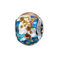 Charms Thabora en argent rhodi&eacute; et verre de Murano v&eacute;ritable bleu clair avec feuilles argent&eacute;es et mouchet&eacute; cuivr&eacute;