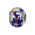 Charms Thabora en argent rhodi&eacute; et verre de Murano v&eacute;ritable argent&eacute; mouchet&eacute; cuivr&eacute; et bleu fonc&eacute;
