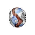Charms Thabora en argent rhodi&eacute; et verre de Murano v&eacute;ritable argent&eacute; avec 2 bandes en zig-zag, 1 bleu et l'autre cuivr&eacute; Artemare