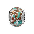 Charms Thabora en argent rhodi&eacute; et verre de Murano v&eacute;ritable argent&eacute; argent&eacute; mouchet&eacute; cuivr&eacute; et bleu ciel