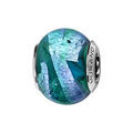 Bracelets sur Artemare : Charms Thabora en argent rhodi&eacute; et verre de Murano v&eacute;ritable bleu-vert avec bande argent&eacute;e bleue