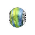 Charms Thabora en argent rhodi&eacute; et verre de Murano v&eacute;ritable bleu ciel avec feuille argent&eacute;e et z&eacute;brures jaunes Artemare