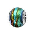 Charms Thabora en argent rhodi&eacute; et verre de Murano v&eacute;ritable bleu rainur&eacute; vert, jaune et cuivr&eacute; Artemare