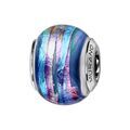 Bracelets sur Artemare : Charms Thabora en argent rhodi&eacute; et verre de Murano v&eacute;ritable rose rainur&eacute; bleu et violet