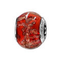 Bracelets sur Artemare : Charms Thabora en argent rhodi&eacute; et verre de Murano v&eacute;ritable rouge avec taches cuivr&eacute;