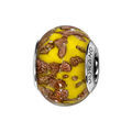 Charms Thabora en argent rhodi&eacute; et verre de Murano v&eacute;ritable jaune moutarde mouchet&eacute; cuivr&eacute; Artemare