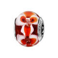 Charms Thabora en argent rhodi&eacute; et verre de Murano v&eacute;ritable rouge avec fleurs rouge orang&eacute; et blanches