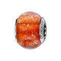 Charms Thabora en argent rhodi&eacute; et verre de Murano v&eacute;ritable rouge orang&eacute; avec des petits &eacute;clats argent&eacute;s Artemare
