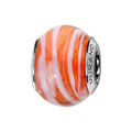 Bracelets sur Artemare : Charms Thabora en argent rhodi&eacute; et verre de Murano v&eacute;ritable orange z&eacute;br&eacute; blanc