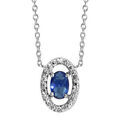 Collier en argent rhodié collection joaillerie chaîne avec pendentif oxyde ovale bleu et entourage d'oxydes blancs sertis - longueur 40cm + 4cm de rallonge Colliers sur Artemare : Collier en argent rhodié collection joaillerie chaîne avec pendentif oxyde ovale bleu et entourage d'oxydes blancs sertis - longueur 40cm + 4cm de rallonge