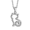 Collier en argent rhodié chaîne avec pendentif chat ajouré stylisé avec queue ornée d'oxydes blancs - longueur 40cm + 4cm de rallonge Colliers sur Artemare : Collier en argent rhodié chaîne avec pendentif chat ajouré stylisé avec queue ornée d'oxydes blancs - longueur 40cm + 4cm de rallonge