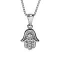 Collier en argent rhodié chaîne avec pendentif main de Fatma ornée d'oxydes blancs - longueur 42cm + 3cm de rallonge Colliers sur Artemare : Collier en argent rhodié chaîne avec pendentif main de Fatma ornée d'oxydes blancs - longueur 42cm + 3cm de rallonge