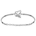 Bracelet jonc en argent rhodi&eacute; avec papillon ajour&eacute; orn&eacute; d'oxydes blancs sertis au milieu et cha&icirc;nette de rallonge